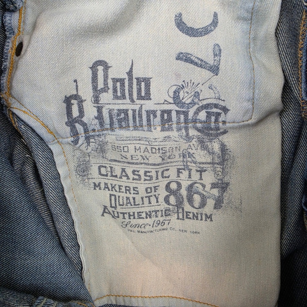 Polo Ralph Lauren 867 Jeans Mens 36x30 Blue Classic Fit Straight Leg Distressed - Picture 5 of 13